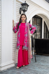 3-PC Unstitched Lawn Print Embroidered Crinkle Printed Dupatta Muskari By Wania | Wl-495