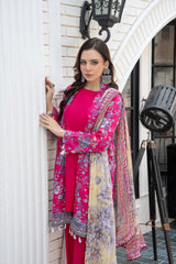 3-PC Unstitched Lawn Print Embroidered Crinkle Printed Dupatta Muskari By Wania | Wl-495