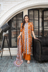 3-PC Unstitched Lawn Print Embroidered Crinkle Printed Dupatta Muskari By Wania | Wl-496
