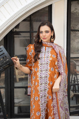 3-PC Unstitched Lawn Print Embroidered Crinkle Printed Dupatta Muskari By Wania | Wl-496