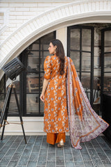 3-PC Unstitched Lawn Print Embroidered Crinkle Printed Dupatta Muskari By Wania | Wl-496