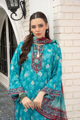 3-PC Unstitched Lawn Print Embroidered Crinkle Printed Dupatta Muskari By Wania | Wl-497