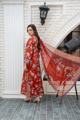 3-PC Unstitched Lawn Print Embroidered Crinkle Printed Dupatta Muskari By Wania | Wl-498