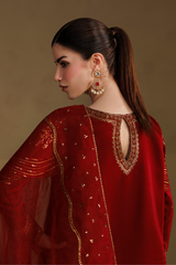 3Pc Suit – Embroidered Ramen Silk Unstitched with Organza Dupatta By Iznik