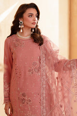 NE-130 | 3PC Unstitched Suit Embroidered Lawn Karandi Exclusive By Nureh