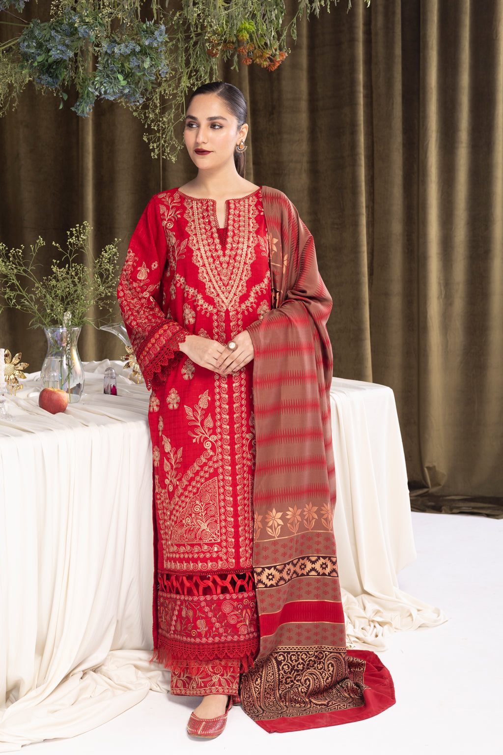 JH-941 | 3 Pc Unstitched Suit Embroidered Winter Collection Aroosh By Johra