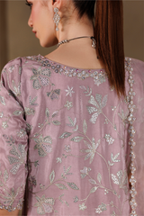 3Pc Suit – Embroidered Ramen Silk Unstitched with Organza Dupatta By Iznik