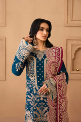 3-PC Unstitched Chiffon Embroidered Sheherzadi By Emaan Adeel | Kavya