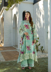 ETS-03A TURQUOISE | 3PC Unstitched Suit Embroidered Lawn Signature By Elaf Premium