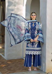 ETS-06A LONDON BLUES | 3PC Unstitched Suit Embroidered Lawn Signature By Elaf Premium