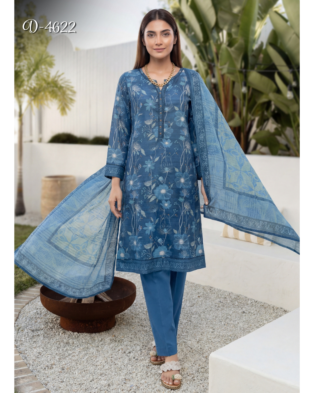 3-PC Stitched Digital Printed Lawn Marina By Tawakkal Fabrics | D-4622