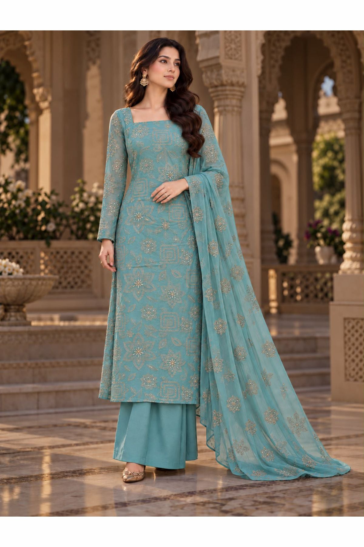Karandi collection Embroidered chiffon dupatta By Lahore Cloth