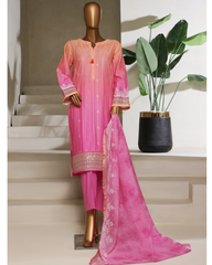 3-PC Stitched Embroidered Digital Printed lawn By Hztextiles | PSJ-032