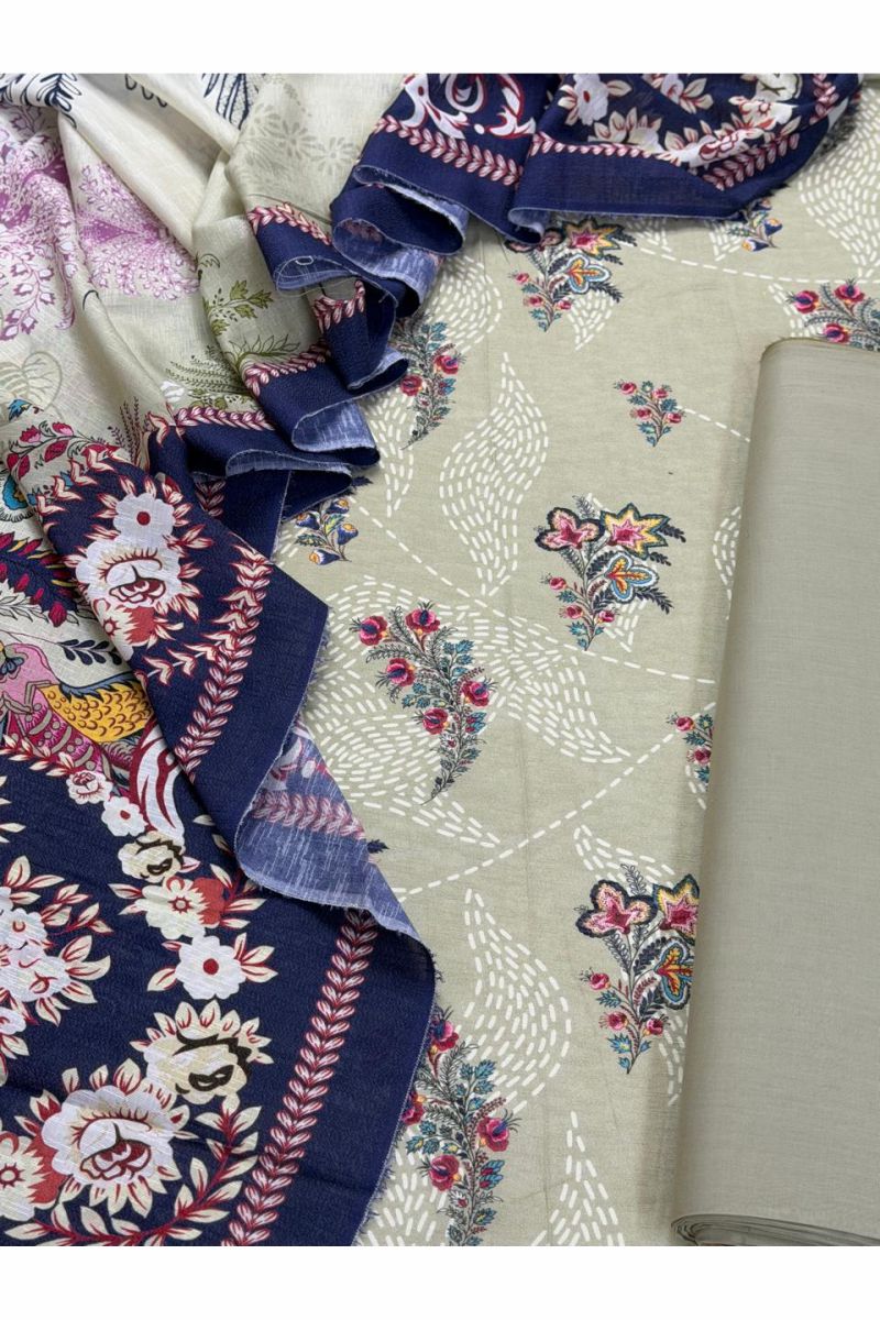3-PC Unstitched Printed Lawn Karandi Collection