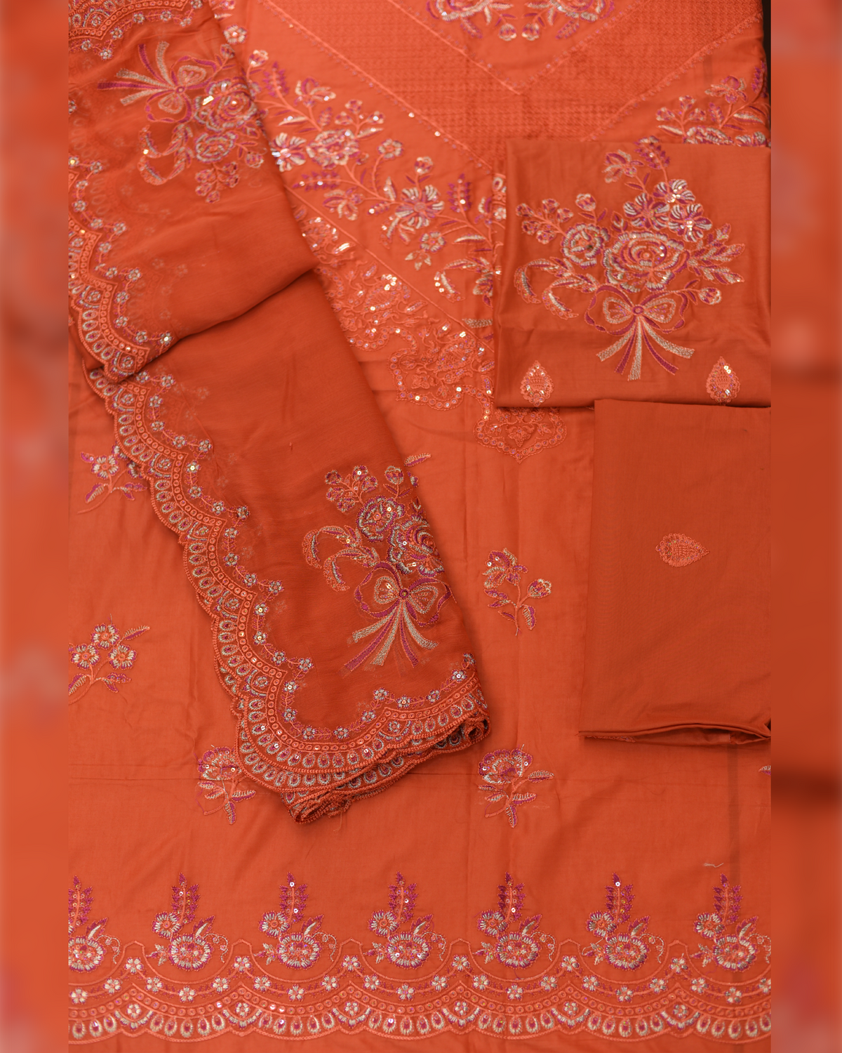 3-PC Unstitched Embroidered Shirt Bamber Crinkle Embroidered Dupatta | BA-5