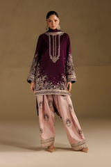 3Pc Suit – Embroidered Ramen Silk Unstitched with Pure Silk Dupatta By Iznik