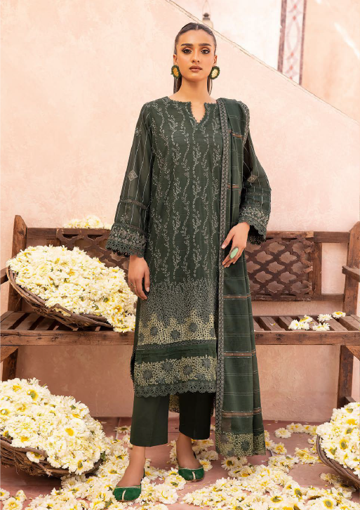 550 | 3PC Unstitched Lawn Embroidered Collection Luxury By Shaista