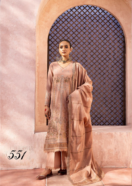551 | 3PC Unstitched Lawn Embroidered Collection Luxury By Shaista