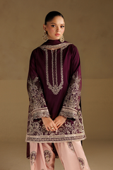 3Pc Suit – Embroidered Ramen Silk Unstitched with Pure Silk Dupatta By Iznik