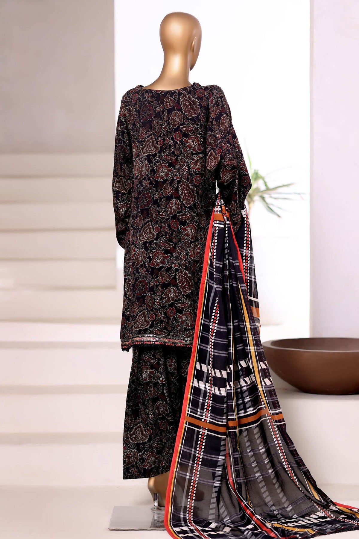 3-PC Stitched Printed Viscose By Sadabahar | Black