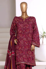 3-PC Stitched Printed Viscose By Sadabahar | Maroon