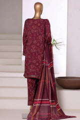 3-PC Stitched Printed Viscose By Sadabahar | Maroon