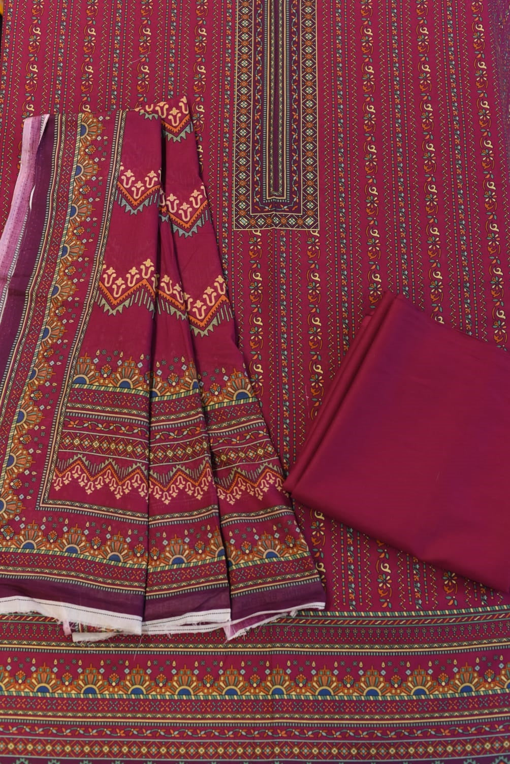 3-PC Unstitched Printed Lawn With While Lawn Dupatta | P01
