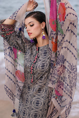 3-PC Charizma Combination Lawn Shirt with Printed Chiffon Dupatta CCS4-04