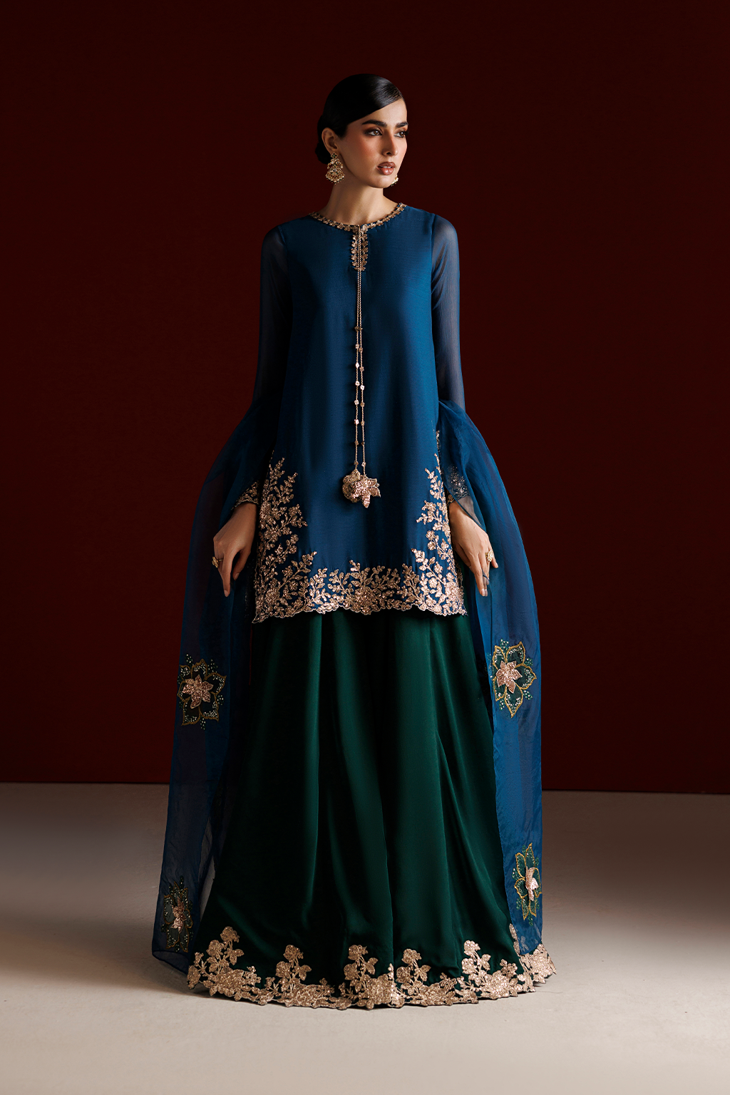 3Pc Sharara Suit – Embroidered Chiffon Unstitched By Iznik