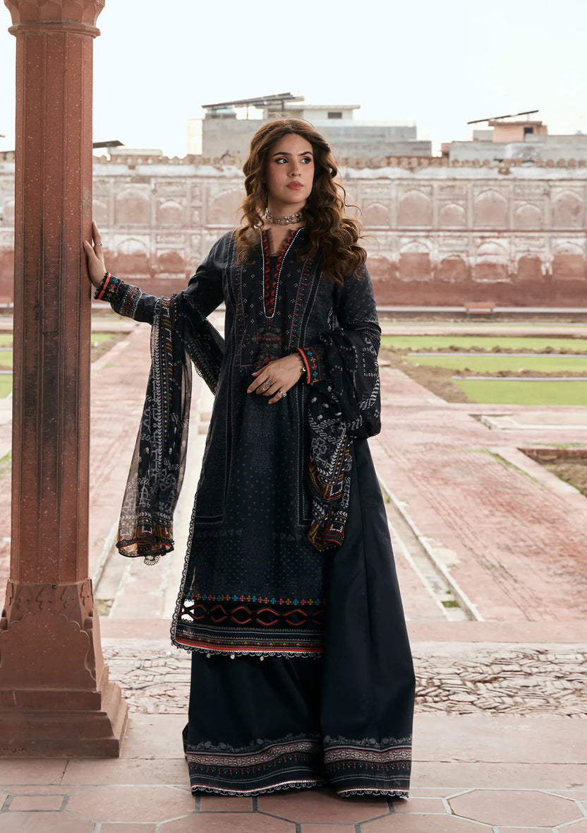 3-PC Unstitched Digital Printed Lawn Aangan By Kahf | GUL-E-SIYAH