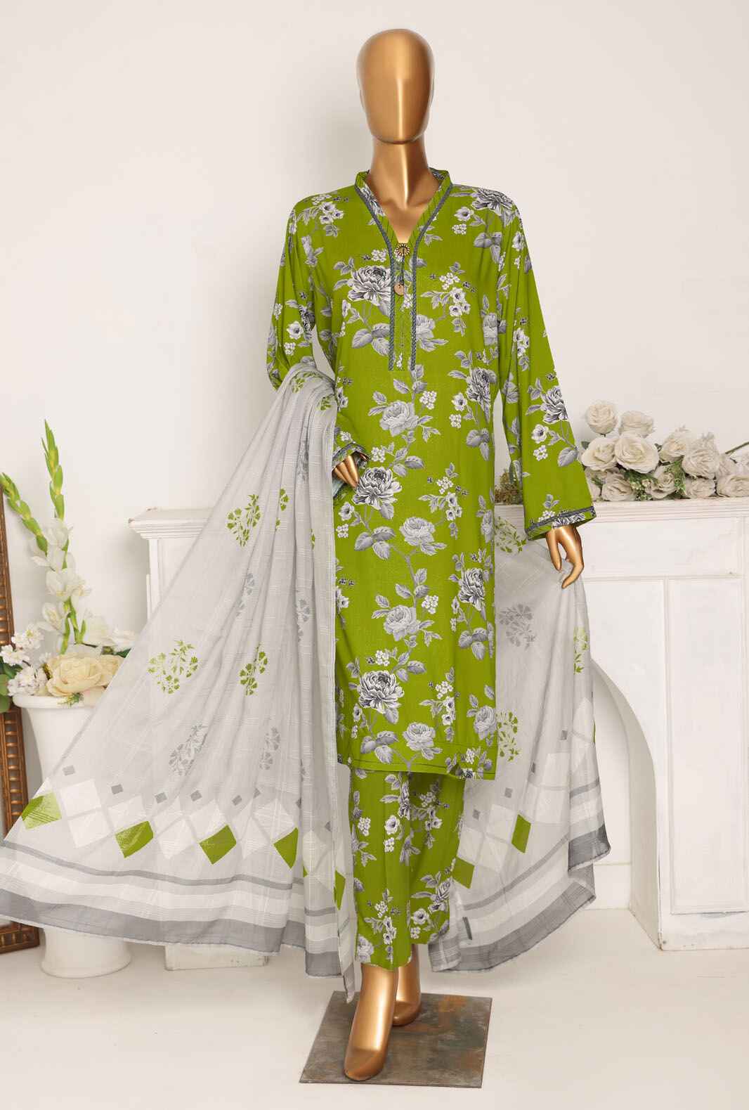 LWP-1065 | 3Pc Unstitched Suit Digital Printed Linen Wintry By Hz Textiles