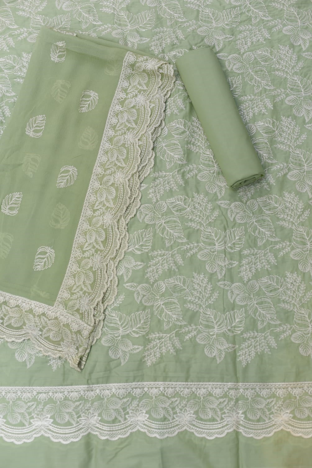 3-PC Unstitched Bamber Crinkle Embroidered Suit | 005
