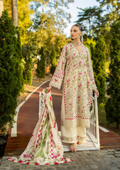 ELK-02B SWEET GREENS | 3Pc Unstitched Suit Lawn Collection Prints Chikankari By Elaf Premium