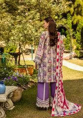 ELK-02A PERIWINKLE | 3Pc Unstitched Suit Lawn Collection Prints Chikankari By Elaf Premium