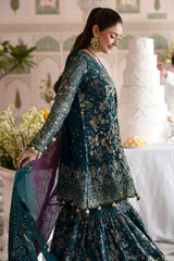 3Pc Embroidered Chiffon Unstitched Suit with Printed Silk Trouser By Nureh