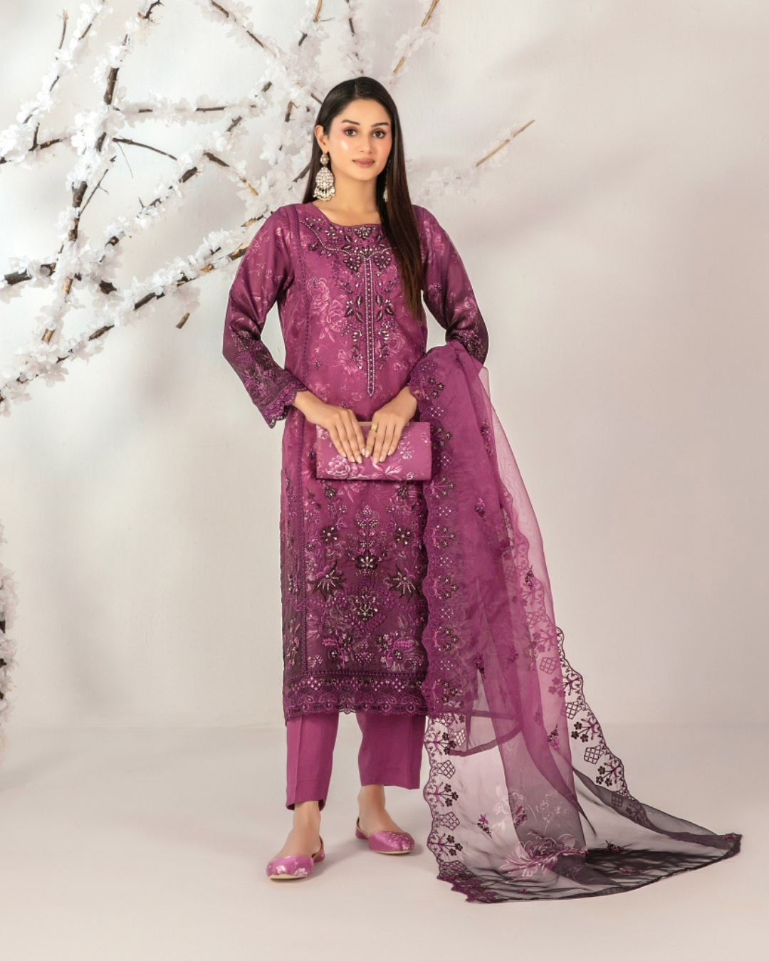 3-PC Semi-Stitched Embroidered Organza Ishq By Tawakkal Fabrics | D-5132