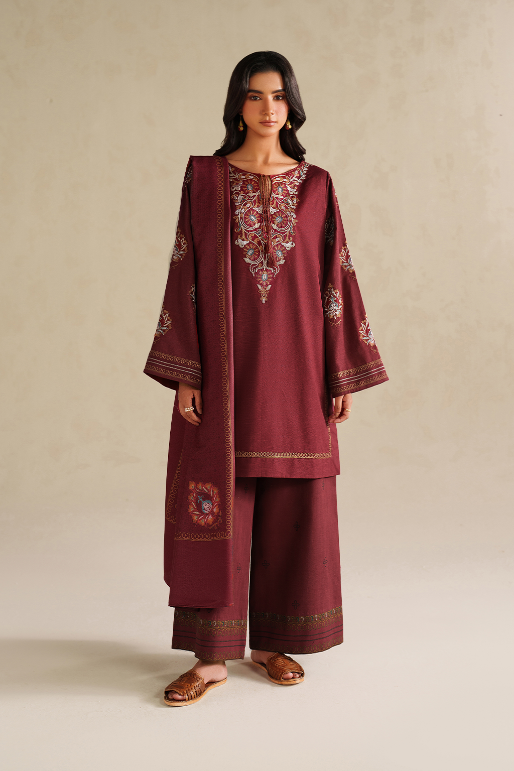 3-PC Unstitched Embroidered Slub Khaddar By Iznik | UE-588