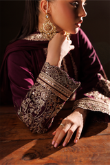 3Pc Suit – Embroidered Ramen Silk Unstitched with Pure Silk Dupatta By Iznik