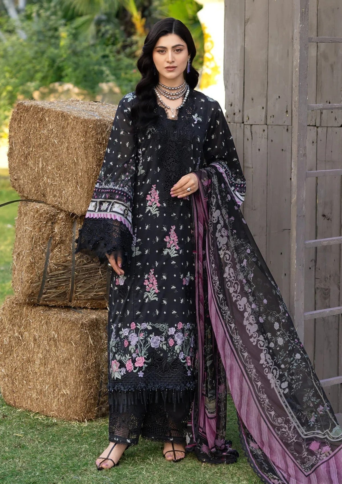 3-PC Unstitched DIgital Printed Chikankari Lawn By Elaf Premium | ERC-7A