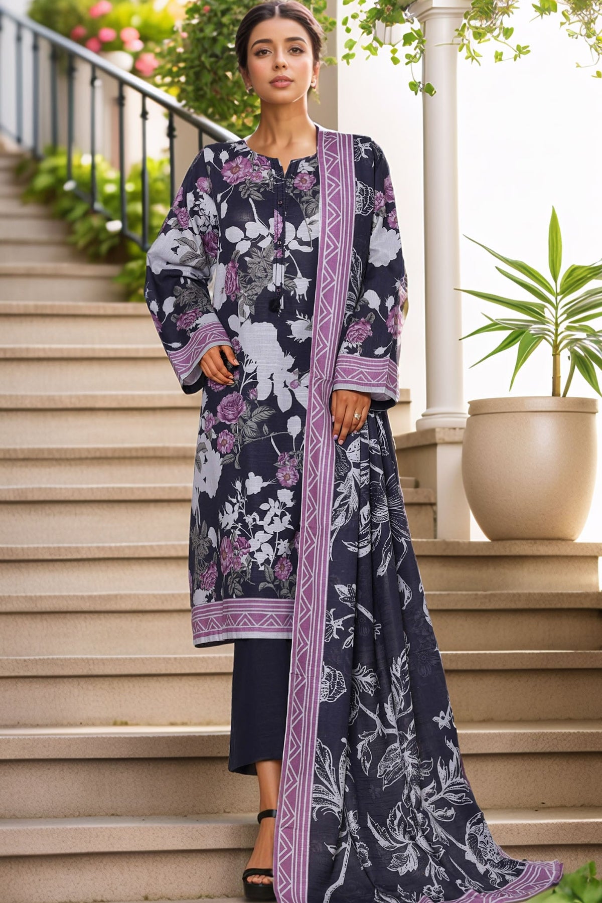 3-PC Stitched Printed Khaddar By Sada Bahar | 6255