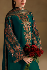 3Pc Suit – Dyed Ramen Silk Unstitched with Pure Silk Dupatta By Iznik