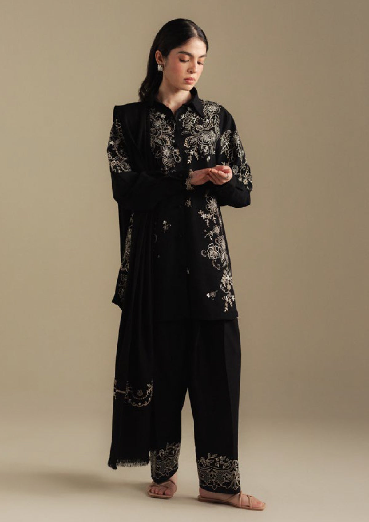 3-PC Unstitched Embroidered Plain Khaddar Coco By Zara Shahjahan | LAUREL-9A