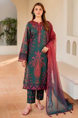 USE- 9062 | 3Pc Unstitched Suit Embroidered Lawn Summer Basic By Jazmin