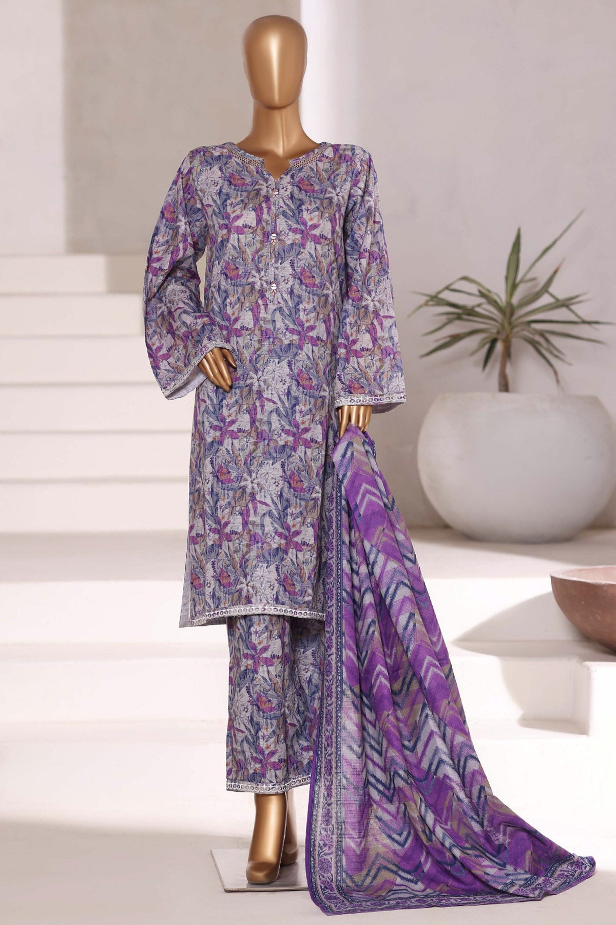 3-PC Stitched Embroidered Khaddar By Sadabahar | EMB-6847