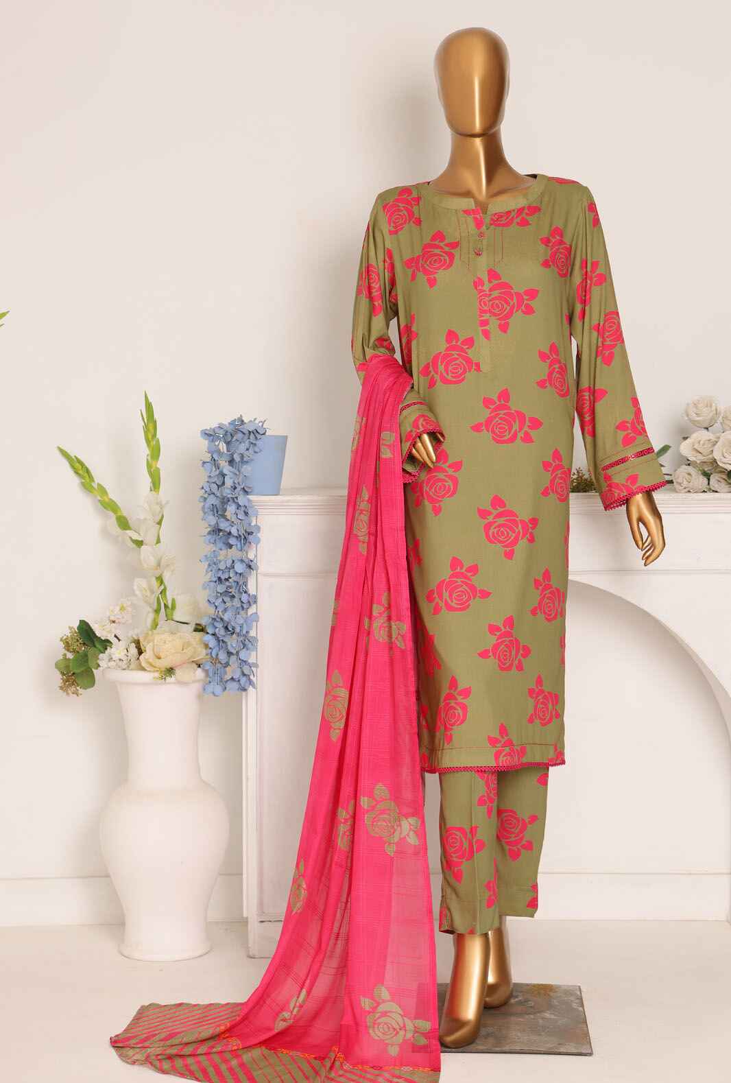 LWP-1064 | 3Pc Unstitched Suit Digital Printed Linen Wintry By Hz Textiles