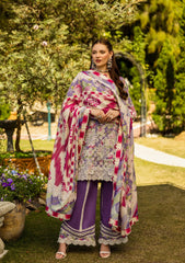 ELK-02A PERIWINKLE | 3Pc Unstitched Suit Lawn Collection Prints Chikankari By Elaf Premium