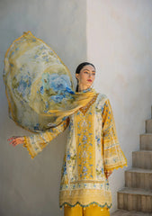 ETS-03B SUNGLOW | 3PC Unstitched Suit Embroidered Lawn Signature By Elaf Premium