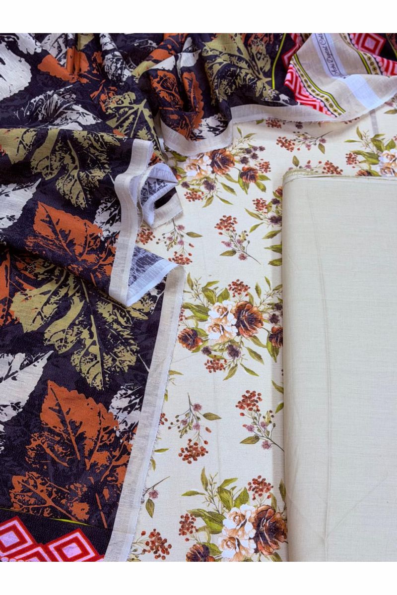 3-PC Unstitched Printed Lawn Karandi Collection