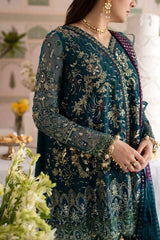 3Pc Embroidered Chiffon Unstitched Suit with Printed Silk Trouser By Nureh