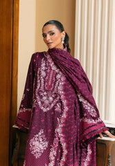 3-PC Unstitched Embroidered Karandi Luxury Winter Collection By Elaf Premium | EWK-2B BERRYBLUSH
